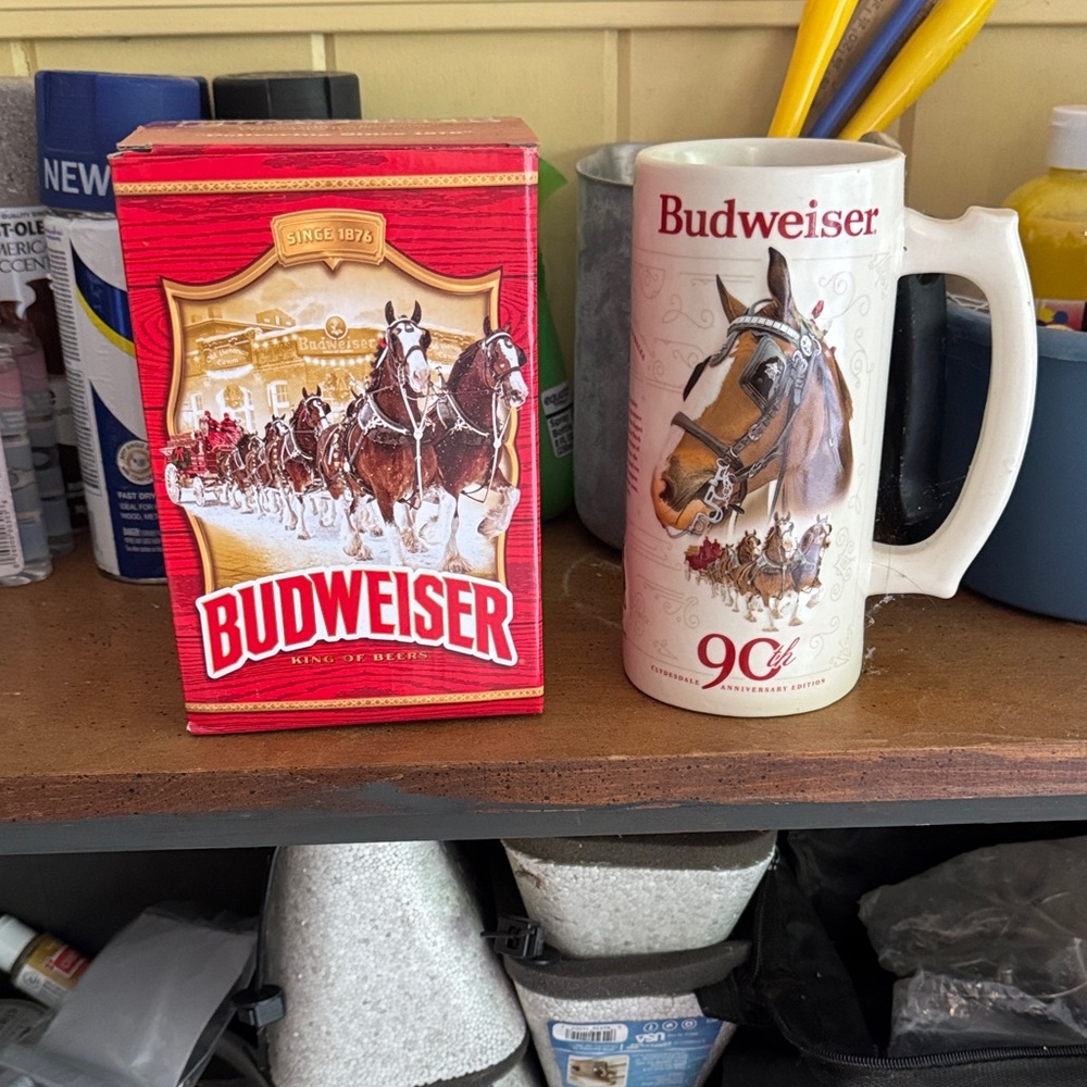 Budweiser Collector Stein Mug with Clydesdale Artwork - Red & White